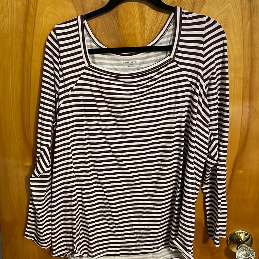 White and purple striped long sleeve shirt. Lane Bryant. Size 14/16.